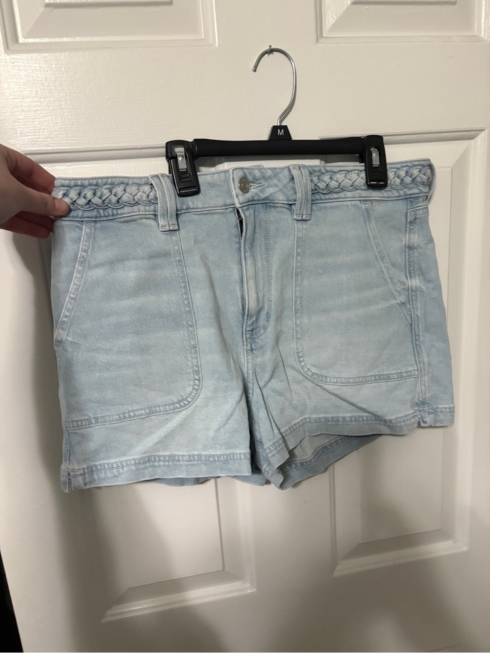 American Eagle Outfitters Light Blue Braided Waist Denim Shorts